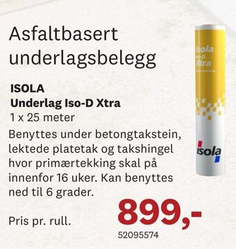 Bygger'n ISOLA Underlag Iso-D Xtra tilbud