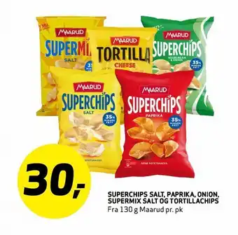 Bunnpris Superchips salt, paprika, onion, supermix salt og tortillachips tilbud