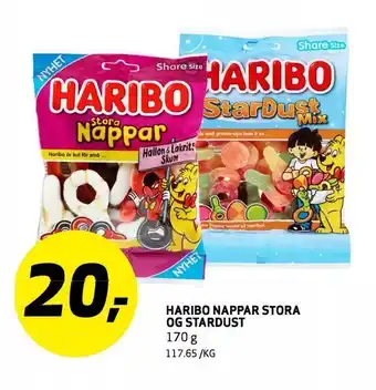 Bunnpris Haribo nappar stora ogstardust tilbud