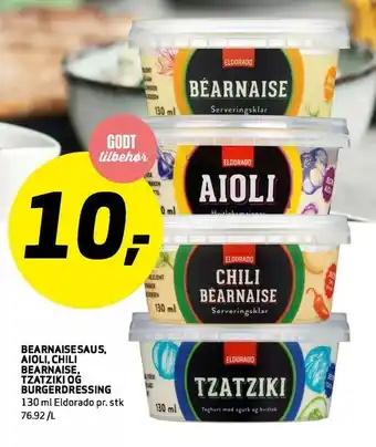 Bunnpris Earnaisesaus, ai0li, chili bearnaise, tzatziki og burgerdressing tilbud