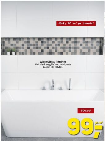 Megaflis White Glossy Rectified tilbud