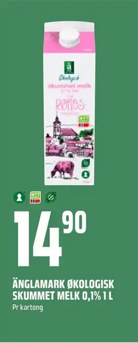 Coop Obs Änglamark økologisk skummet melk 0,1% 1 l tilbud
