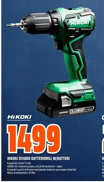 Obs Bygg Hikoki ds18dd batteridrill m/batteri tilbud