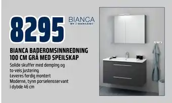 Obs Bygg Bianca baderomsinnredning 100 cm grå med speilskap tilbud