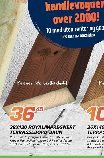Coop Byggmix 28x120 royalimpregnert terrassebord brun tilbud