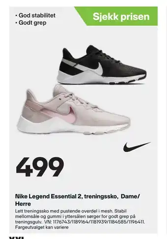 XXL Sport Nike Legend Essential 2, treningssko, Dame/ Herre tilbud