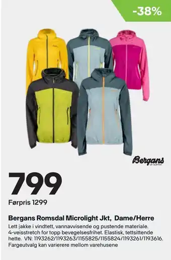 XXL Sport Bergans Romsdal Microlight Jkt, Dame/Herre tilbud