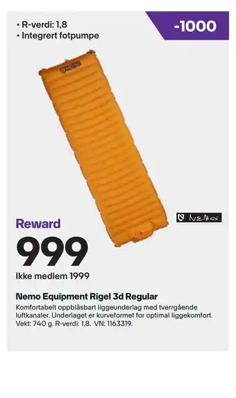 XXL Sport Nemo Equipment Rigel 3d Regular tilbud