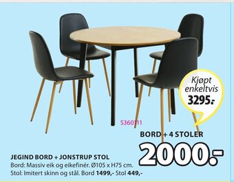 JYSK Jegind Bord + Jonstrup Stol tilbud