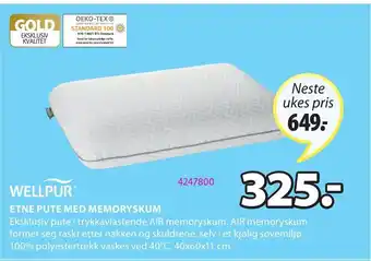 JYSK Wellpur Etne Pute Med Memoryskum tilbud