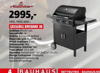 Bauhaus Grillstar Gassgrill Brisbane 3B tilbud