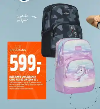 Coop Obs Beckmann skolesekker camo rex og unicorn 20 l tilbud