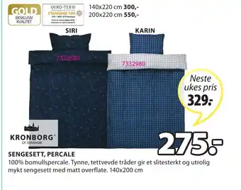 JYSK Kronborg Sengesett Percale tilbud
