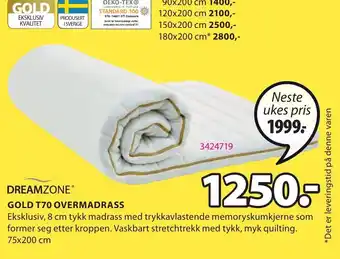 JYSK Dreamzone Gold T70 Overmadrass tilbud