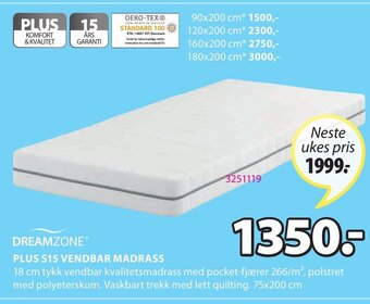 JYSK Dreamzone Plus S15 Vendbar Madrass tilbud