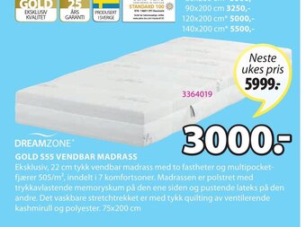 JYSK Dreamzone Gold S55 Vendbar Madrass tilbud