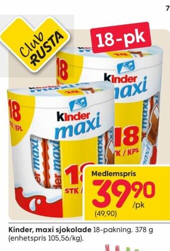 Rusta Kinder Maxi Sjokolade tilbud