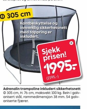 Rusta Adrenalin Trampoline Inkludert Sikkerhetsnett tilbud