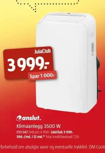 Jula Anslut Klimaanlegg 3500 W tilbud