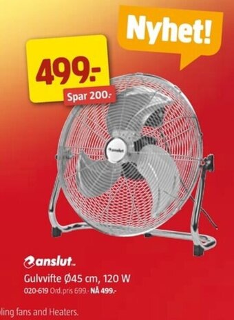 Jula Anslut Gulvvifte Ø45, cm 120 W tilbud