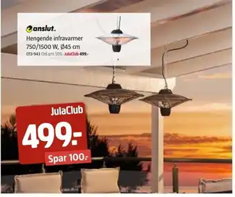 Jula Anslut Hengende infravarmer 750/1500 W, Ø45 cm tilbud