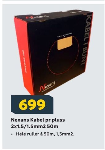 Megaflis Nexans Kabel pr pluss 2x1,5/1,5mm2 50m tilbud