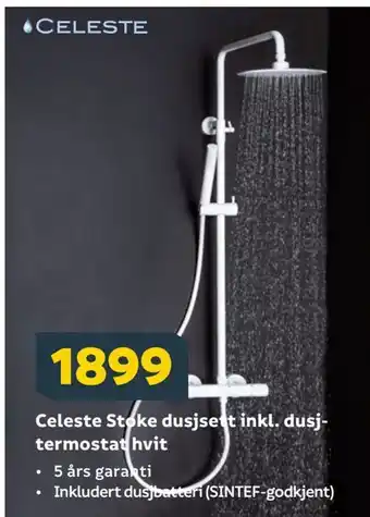 Megaflis Celeste Stoke dusjsett inkl. dusj termostat hvit tilbud