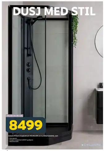 Megaflis Celeste Primero dusjkabinett 90x90x205 cm m/sikkerhetsfolie, sort tilbud