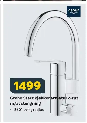 Megaflis Grohe Start kjøkkenarmatur c-tut m/avstengning tilbud