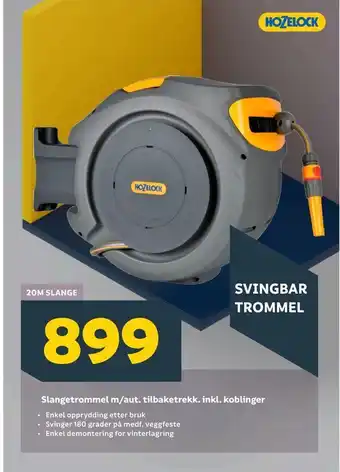 Megaflis Slangetrommel m/aut. tilbaketrekk. inkl. koblinger tilbud