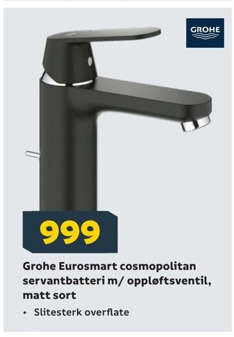 Megaflis Grohe Eurosmart cosmopolitan servantbatteri m/ oppløftsventil, matt sort tilbud