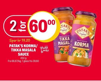 Coop Extra Patak's korma/ tikka masala sauce tilbud