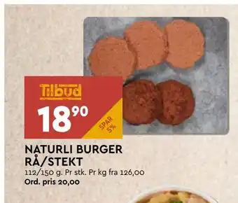 Coop Mega Naturli burger rå /stekt tilbud