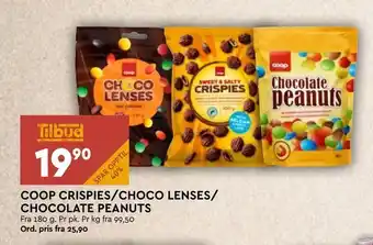 Coop Mega Coop crispies /choco lenses/ chocolate peanuts tilbud