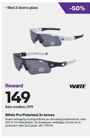XXL Sport White Pro Polarized 3x lenses tilbud