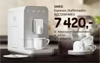 Smeg Espresso-/Kaffemaskin BCC01WHMEU