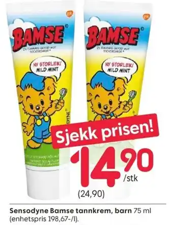 Rusta Sensodyne bamse tannkrem, barn tilbud