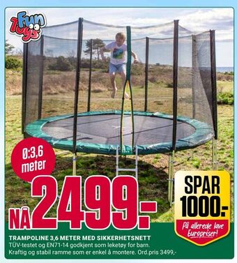 Europris Trampoline 3,6 meter med sikkerhetsnett tilbud