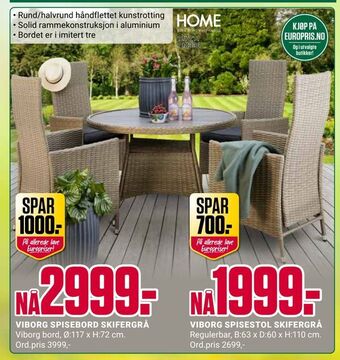 Europris Viborg spisebord skifergrå tilbud