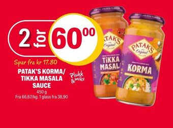 Coop Extra Patak's korma/ tikka masala sauce tilbud