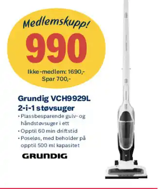 Coop Extra Grundig VCH9929L 2-i-1 Støvsuger tilbud