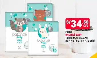 Plaza Vea Pañal Balanzé M, G, XG, XXG | 48/52/64/72 unid oferta