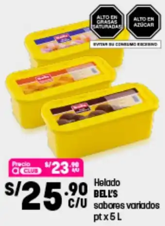 Plaza Vea Helado Bell's Sabores Variados 5L oferta