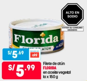 Plaza Vea Filete de Atún Florida en Aceite Vegetal 150g oferta