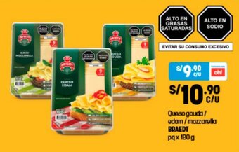 Plaza Vea Queso Gouda/Edam/Mozzarella Braedt 180g oferta