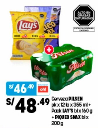 Plaza Vea Cerveza Pilsen 12 x 355ml + Lay's 160g + Piqueo Snax 200g oferta