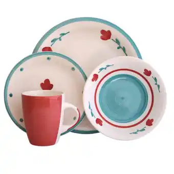Tottus Juego de vajilla pintado a mano rosa 16 piezas oferta