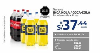 Makro Gaseosa inca kola / coca-cola pack de 4 unids. x 3 l c/u oferta