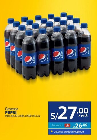 Gaseosa pepsi pack de 20 unids. x 500 ml. c/u