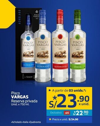 Makro Pisco vargas reserva privada unid. x 750 ml. oferta